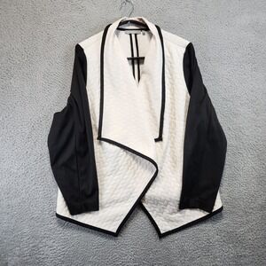 NY Collection Woman Black White Quilted Drape Front Jacket Cardigan Size 3X